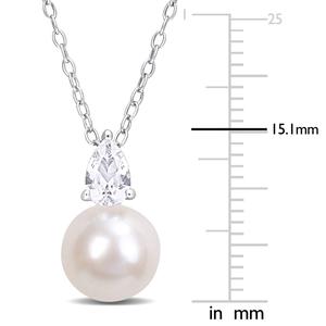 Gemstone Classics(tm) Freshwater Pearl & White Sapphire Pendant alternate view