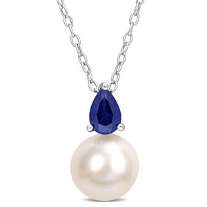 Gemstone Classics(tm) Freshwater Pearl & Blue Sapphire Pendant