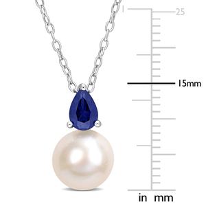Gemstone Classics(tm) Freshwater Pearl & Blue Sapphire Pendant alternate view