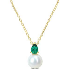 Gemstone Classics(tm) Freshwater Pearl & Created Emerald Pendant
