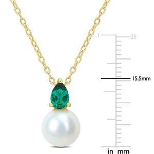 Gemstone Classics(tm) Freshwater Pearl & Created Emerald Pendant alternate view