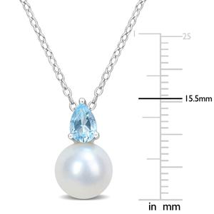 Gemstone Classics(tm) Freshwater Pearl & Blue Topaz Pendant Necklace alternate view