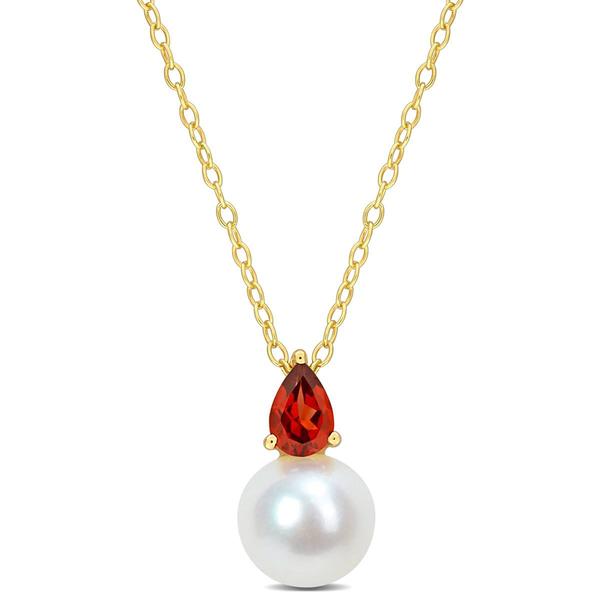 Gemstone Classics(tm) Freshwater Pearl & Garnet Pendant