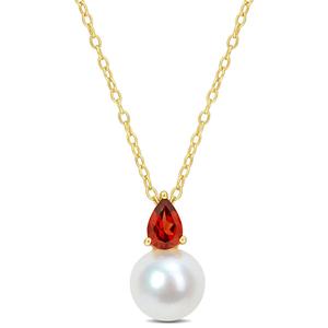 Gemstone Classics(tm) Freshwater Pearl & Garnet Pendant