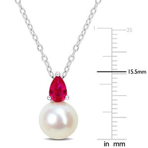 Gemstone Classics(tm) Freshwater Pearl & Created Ruby Pendant alternate view