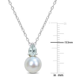 Gemstone Classics(tm) Freshwater Pearl & Aquamarine Pendant alternate view