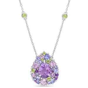 Sophia B Sterling Silver Multi-Gemstone Teardrop Pendant Necklace