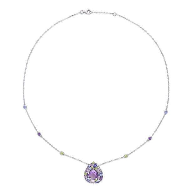 Sophia B Sterling Silver Multi-Gemstone Teardrop Pendant Necklace alternate view