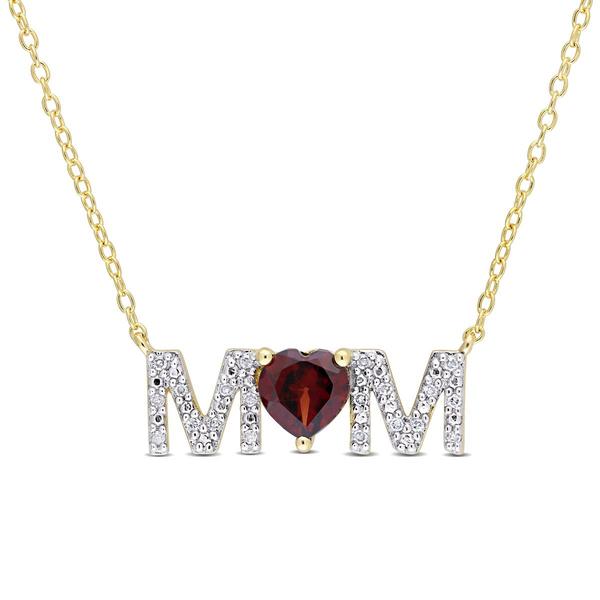 Sophia B 1/10ctw. Diamond & Garnet Mom Pendant Necklace