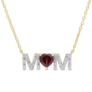 Sophia B 1/10ctw. Diamond & Garnet Mom Pendant Necklace