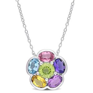 Sophia B Sterling Silver Multi-Gemstone Floral Pendant