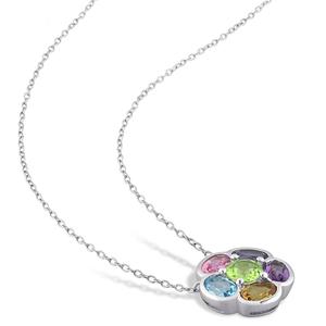 Sophia B Sterling Silver Multi-Gemstone Floral Pendant alternate view