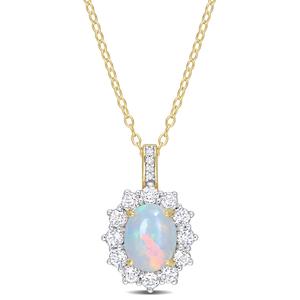 Sophia B Yellow Gold Plated Ethiopian Opal & White Topaz Pendant