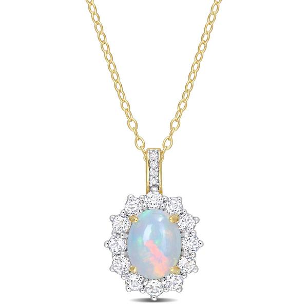 Sophia B Yellow Gold Plated Ethiopian Opal & White Topaz Pendant