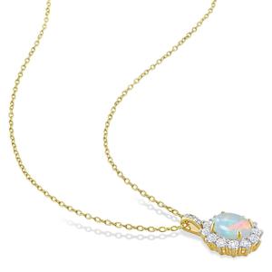 Sophia B Yellow Gold Plated Ethiopian Opal & White Topaz Pendant alternate view