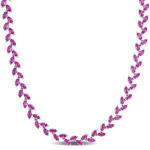 Sophia B Silver 29 1/2ctw. Created Pink Sapphire Collar Necklace