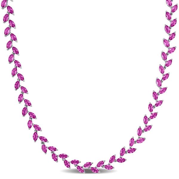 Sophia B Silver 29 1/2ctw. Created Pink Sapphire Collar Necklace