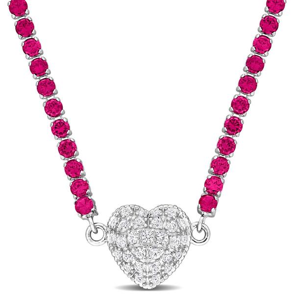 Sophia B 14 7/8ctw. Created Ruby & White Sapphire Collar Necklace