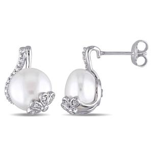 Gemstone Classics(tm) Pearl & Diamond Swirl Earrings