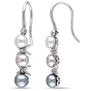 Gemstone Classics(tm) Pearl & Diamond Drop Earrings