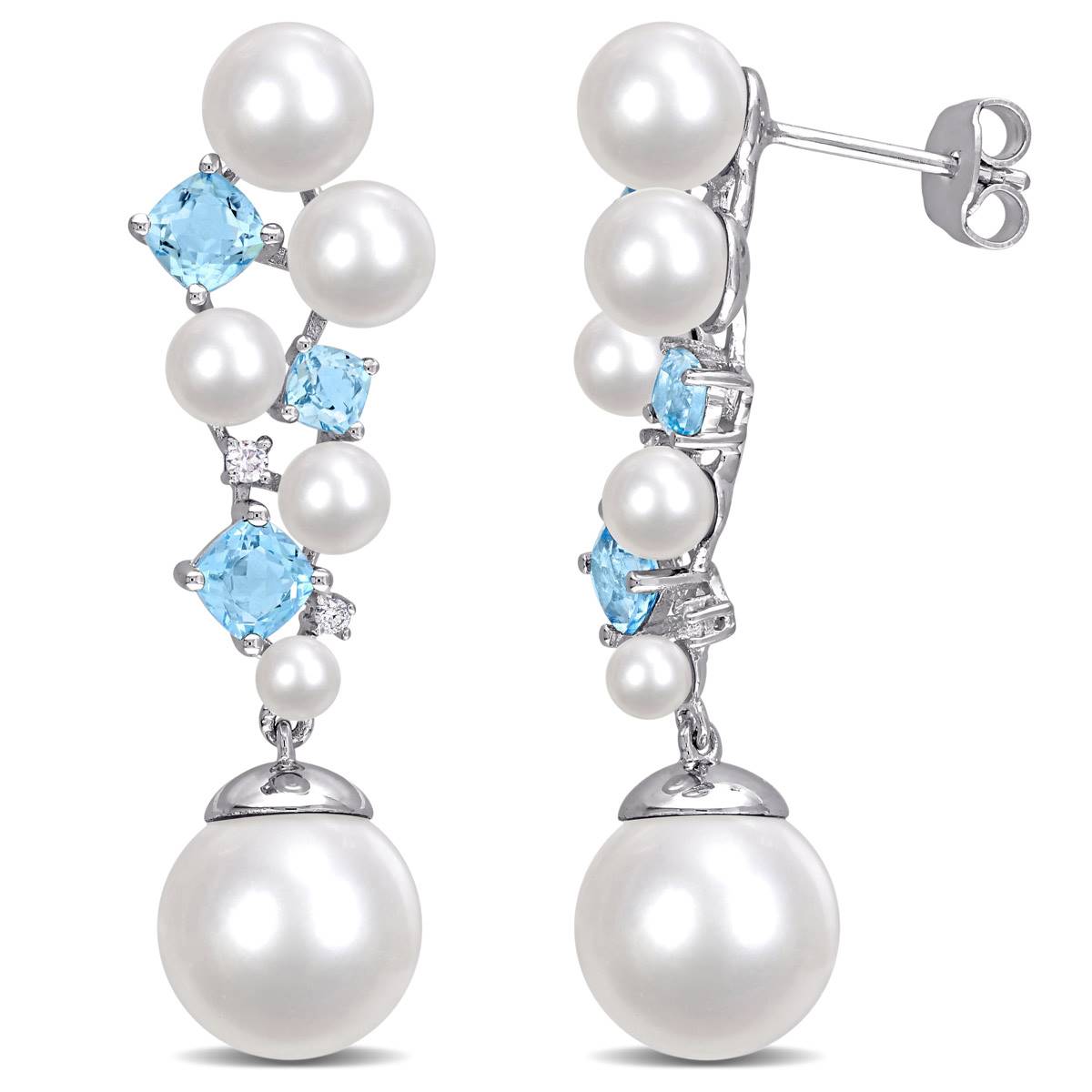 Gemstone Classics(tm) Topaz & Diamond Cluster Drop Earrings