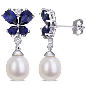 Gemstone Classics(tm) Sapphire & Pearl Butterfly Earrings