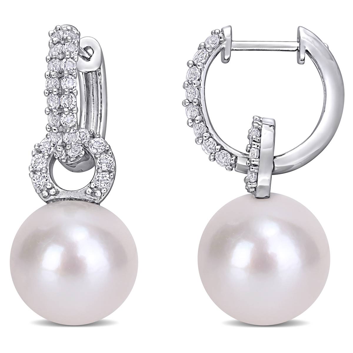 Gemstone Classics(tm) Pearl & Topaz Hoop Earrings