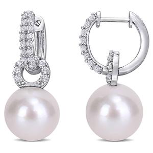 Gemstone Classics(tm) Pearl & Topaz Hoop Earrings