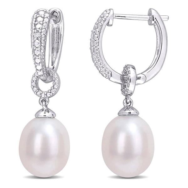 Gemstone Classics(tm) Pearl & Diamond Drop Hoop Earrings