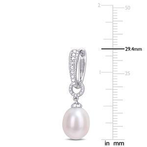 Gemstone Classics(tm) Pearl & Diamond Drop Hoop Earrings alternate view