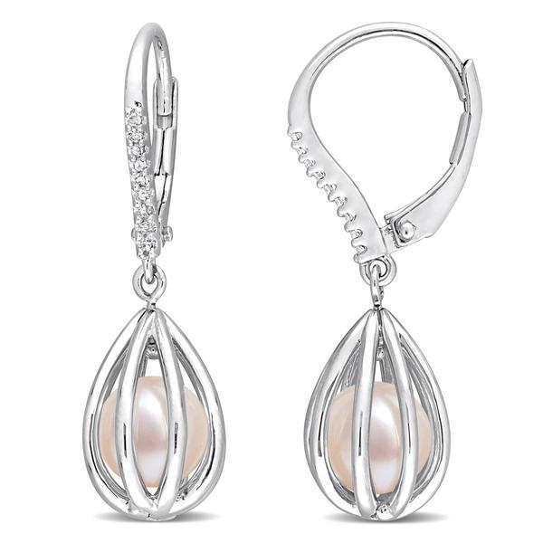 Gemstone Classics(tm) Pearl & Diamond Leverback Earrings
