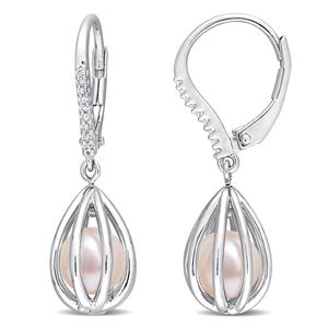Gemstone Classics(tm) Pearl & Diamond Leverback Earrings