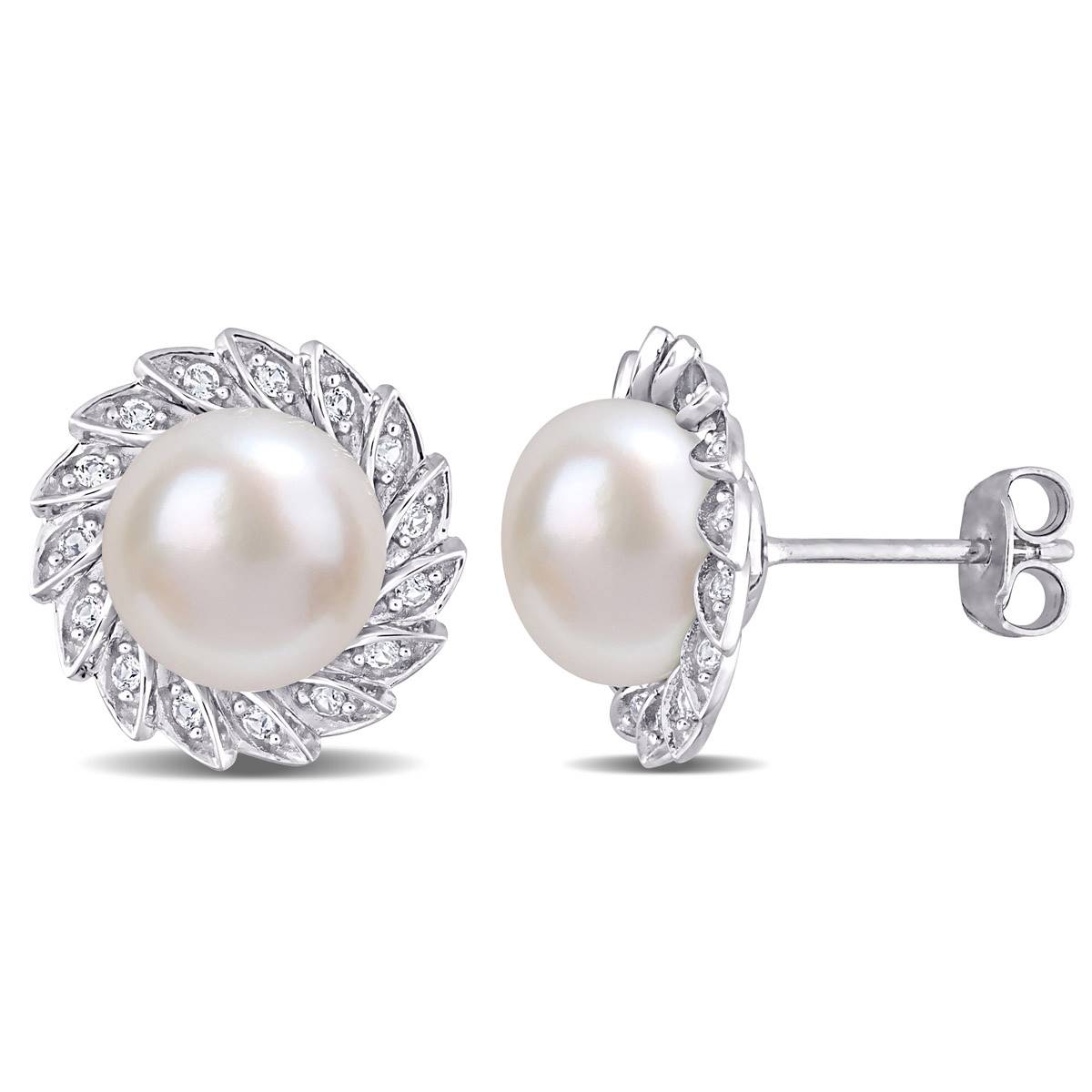 Gemstone Classics(tm) Pearl Halo Pearl Stud Earrings