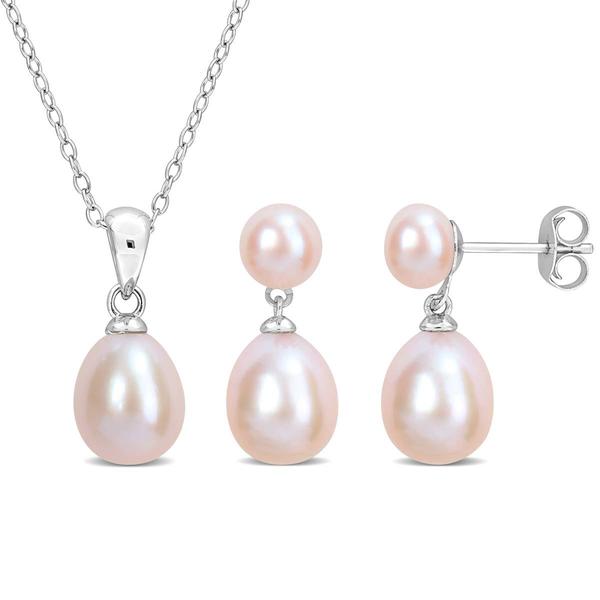 Gemstone Classics(tm) Rice Pink Pearl Earrings & Necklace Set