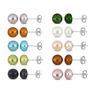 Gemstone Classics(tm) 10pr. Silver Freshwater Pearl Earrings