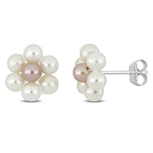 Gemstone Classics(tm) White & Pink Pearl Flower Stud Earrings