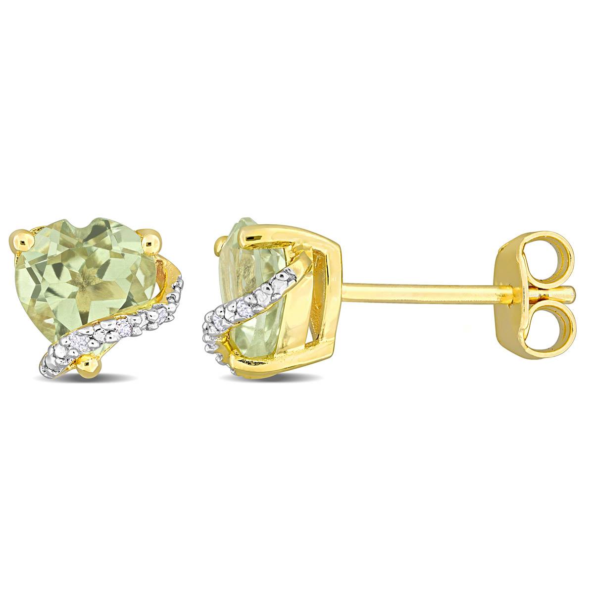 Gemstone Classics(tm) Gold Plated Green Quartz/Diamond Stud Earrings