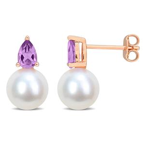 Gemstone Classics(tm) Freshwater Pearl & Amethyst Stud Earrings