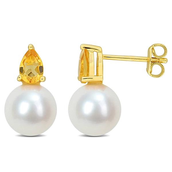 Gemstone Classics(tm) Freshwater Pearl & Citrine Stud Earrings
