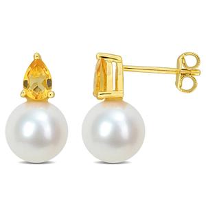 Gemstone Classics(tm) Freshwater Pearl & Citrine Stud Earrings