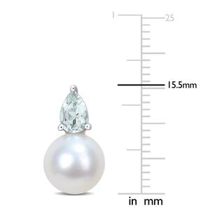 Gemstone Classics(tm) Freshwater Pearl & Aquamarine Stud Earrings alternate view