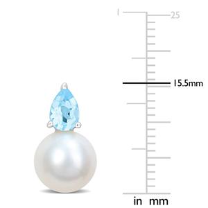 Gemstone Classics(tm) Freshwater Pearl & Blue Topaz Stud Earrings alternate view