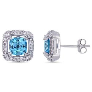Sophia B 10kt. White Gold Diamond & Blue Topaz Stud Earrings