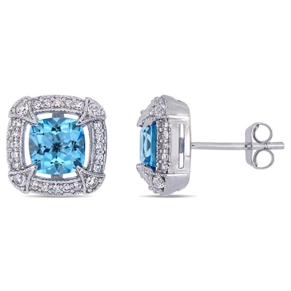 Sophia B 10kt. White Gold Diamond & Blue Topaz Stud Earrings