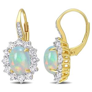 Sophia B Yellow Gold Plated Ethiopian Opal Drop Earrings