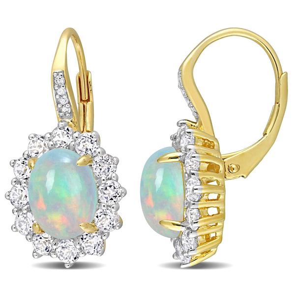 Sophia B Yellow Gold Plated Ethiopian Opal Drop Earrings