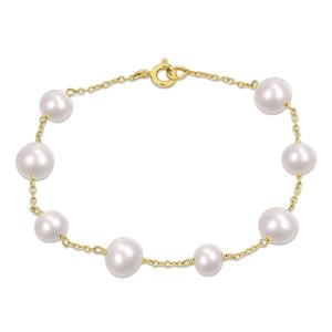 Gemstone Classics(tm) White Freshwater Pearl Yellow Silver Bracelet