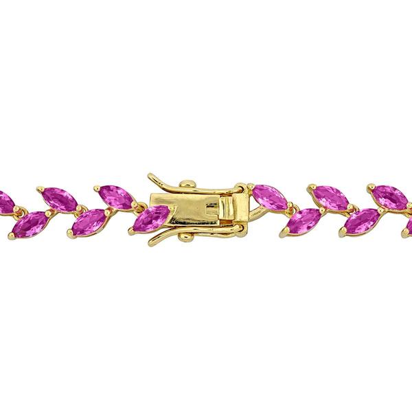 Sophia B 12ctw. Created Pink Sapphire Gold Plated Link Bracelet alternate view