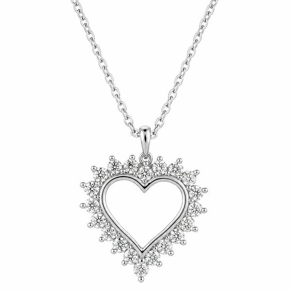 Sterling Silver Lab Grown Diamond 18in. Heart Pendant