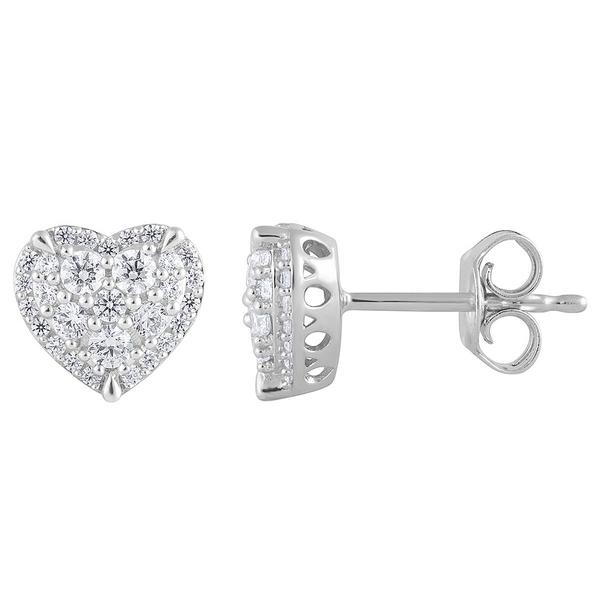 Nova Star(R) Sterling Silver Lab Grown Diamond Heart Stud Earrings